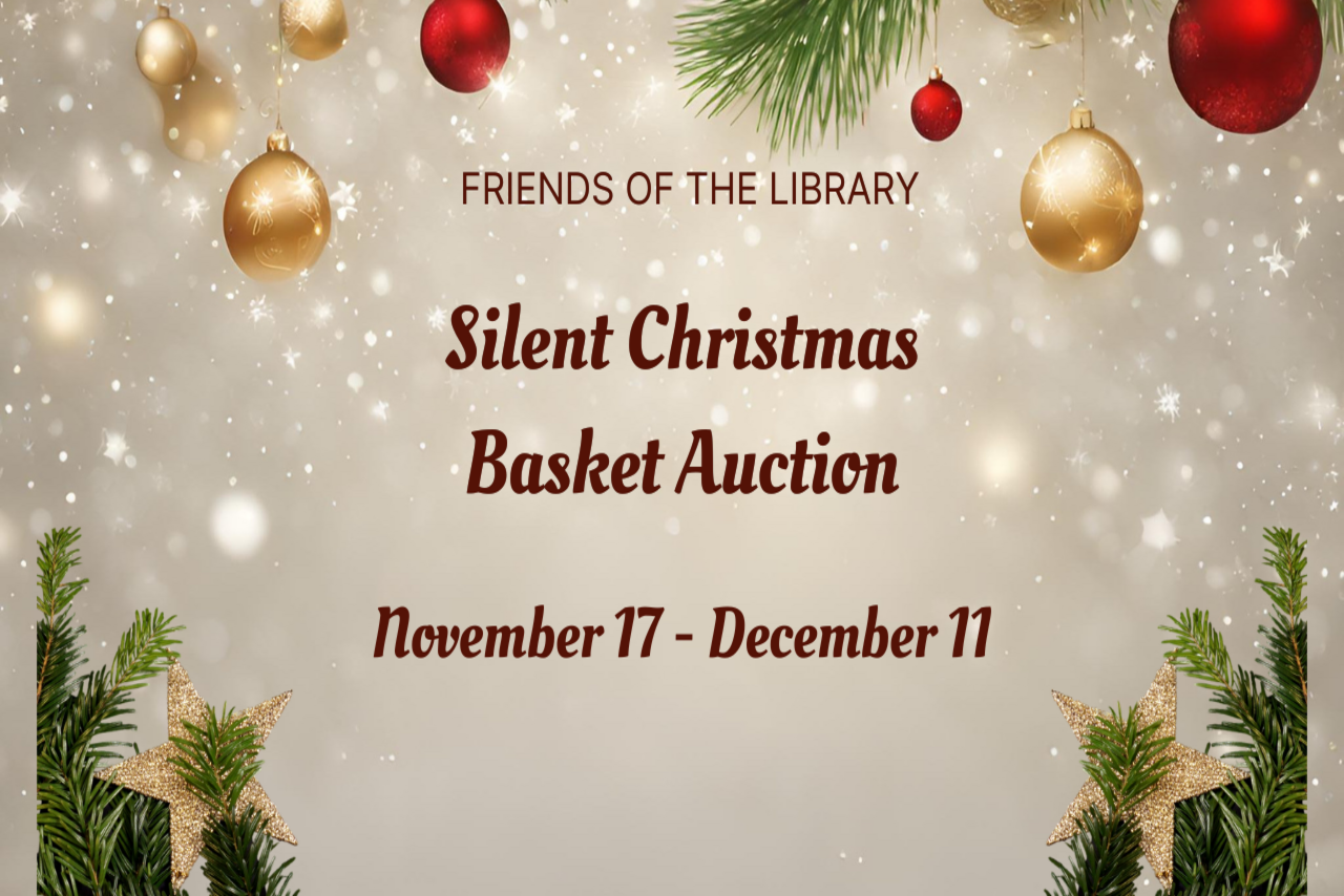 Christmas background with basket auction information